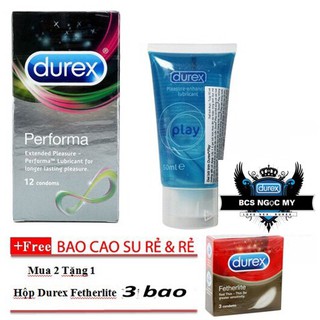 [DEAL HOT] Combo Bao Cao Su Kéo Dài Cuộc Yêu Durex Performa Và Gel Bôi Trơn Durex Play 50ml. Tặ