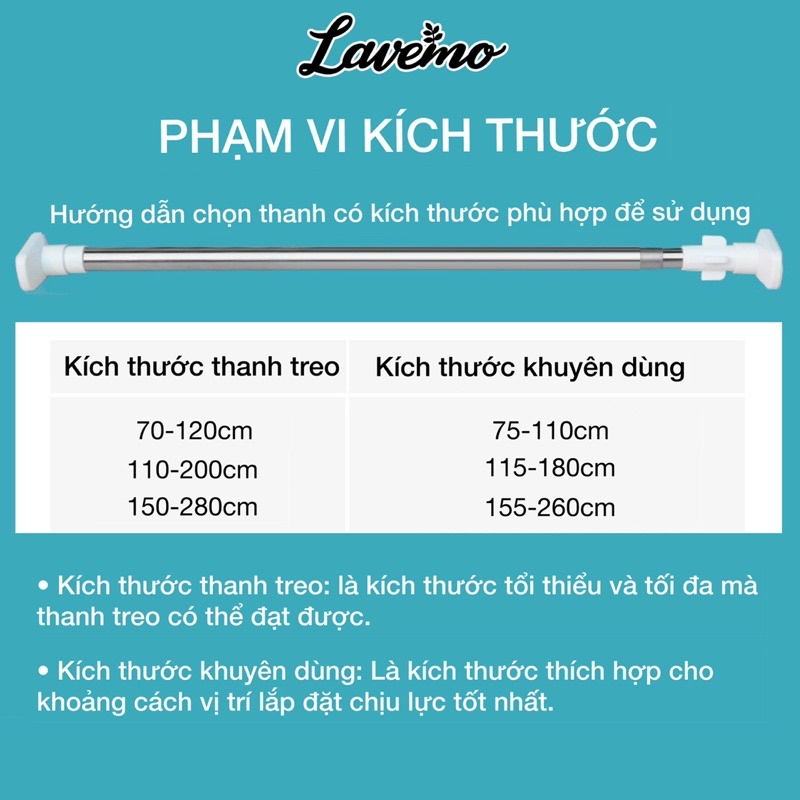 Thanh Treo Đa Năng LAVEMO Thanh Treo Quần Áo Không Khoan Tường Bắt Vít Chất Liệu Inox Chắc Chắn Độ Bền Cao TT01