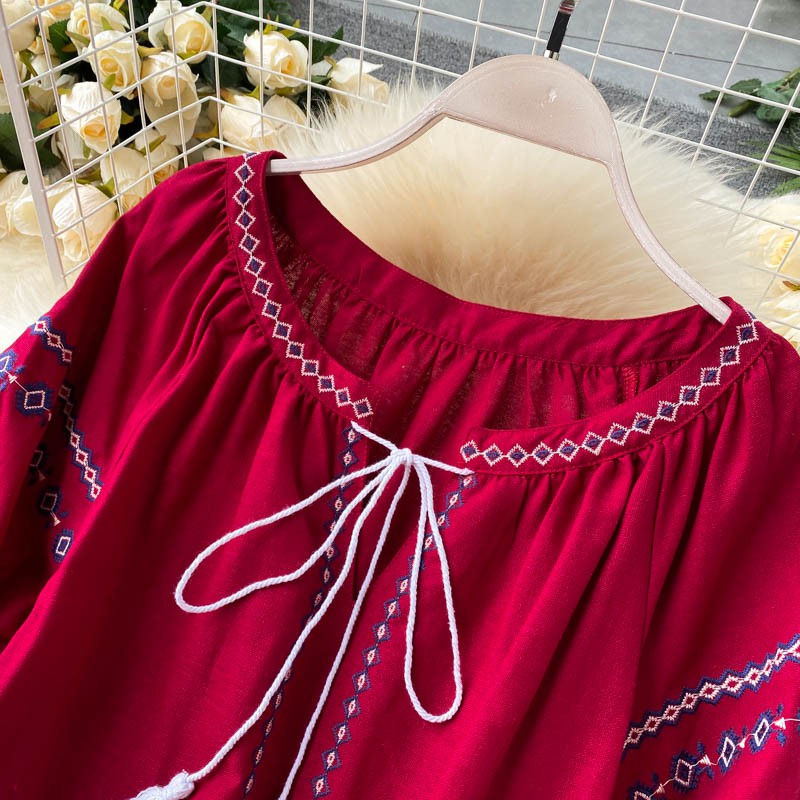 [ORDER]Váy phong cách dân tộc bohemian với tay áo phồng cổ chữ v và váy mỏng đi du lịch hẹn hò hẹn hò cổ tích