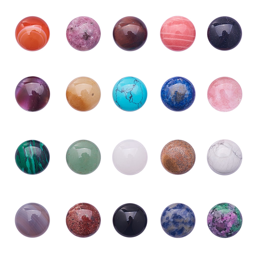 Bộ 20 Viên Đá Cabochons Được Mài Tròn Màu Sắc Độc Đáo 16x6mm