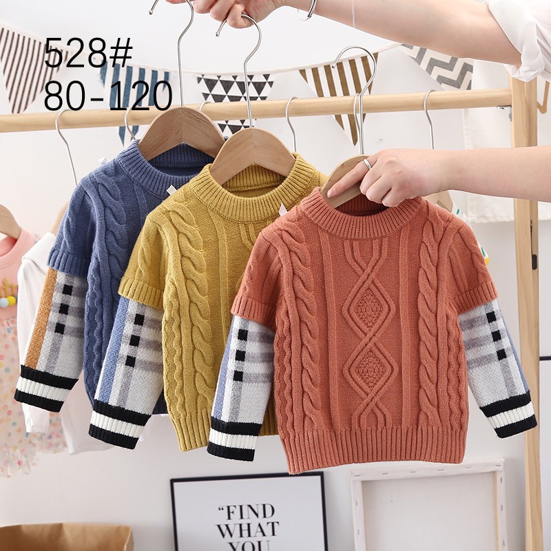 Áo len dài tay chui đầu phối tay quảng châu cho bé trai