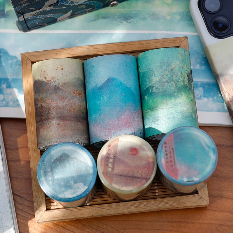 Washi Tape Set Cổ Trang Phong Cảnh Nhiều Loại  Vintage Cuộn Sticker Dán Trang Trí WS4