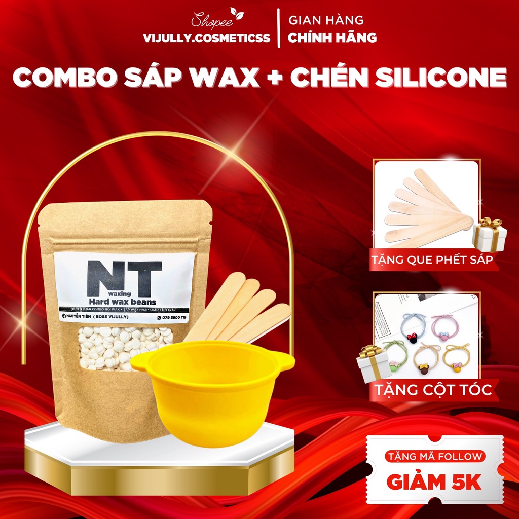 Combo sáp wax lông beans nhập khẩu và chén silicone chống dính