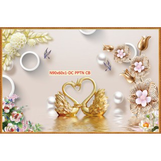 Tranh dán tường 3D thiên nga dán phòng ngủ size cao 60cm x 90cm