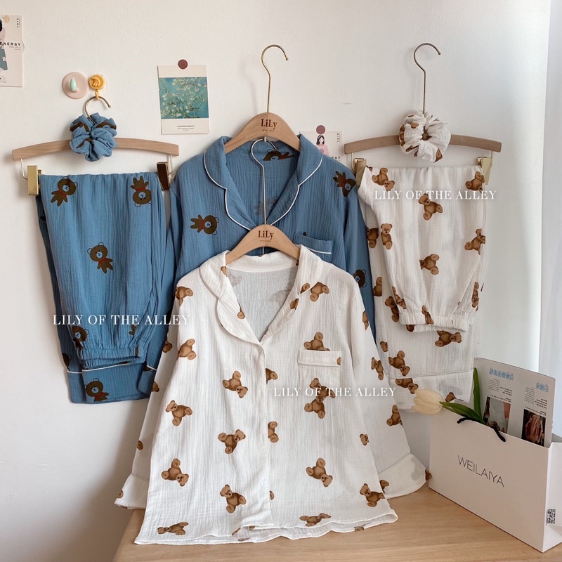 Pyjama xô đũi oversize kèm buộc tóc