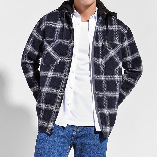 Áo khoác flannel - Áo sơ mi dạ kẻ sọc có nón - Overshirt AK105600 shop LASTORE