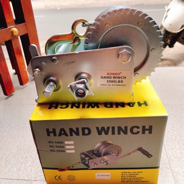 Tời cáp quay tay chính hãng KONDO 1200kg x 10m cáp