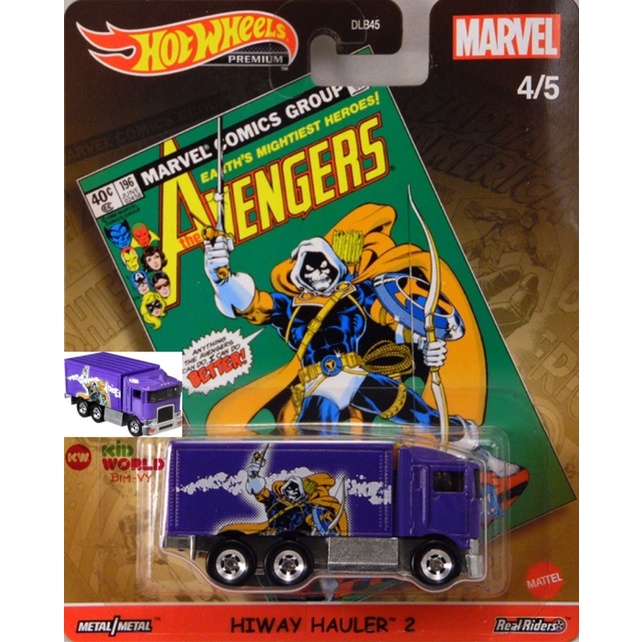 Xe mô hình Hot Wheels Premium Pop Culture Marvel Hiway Hauler 2 GRL40, bánh cao su.