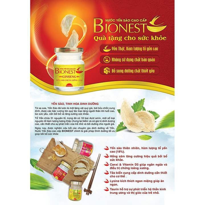 Hộp Yến sào Bionest Mum cao cấp 18% 6 lọ dành cho mẹ bầu date tháng 4/2022(mua 2 loc t