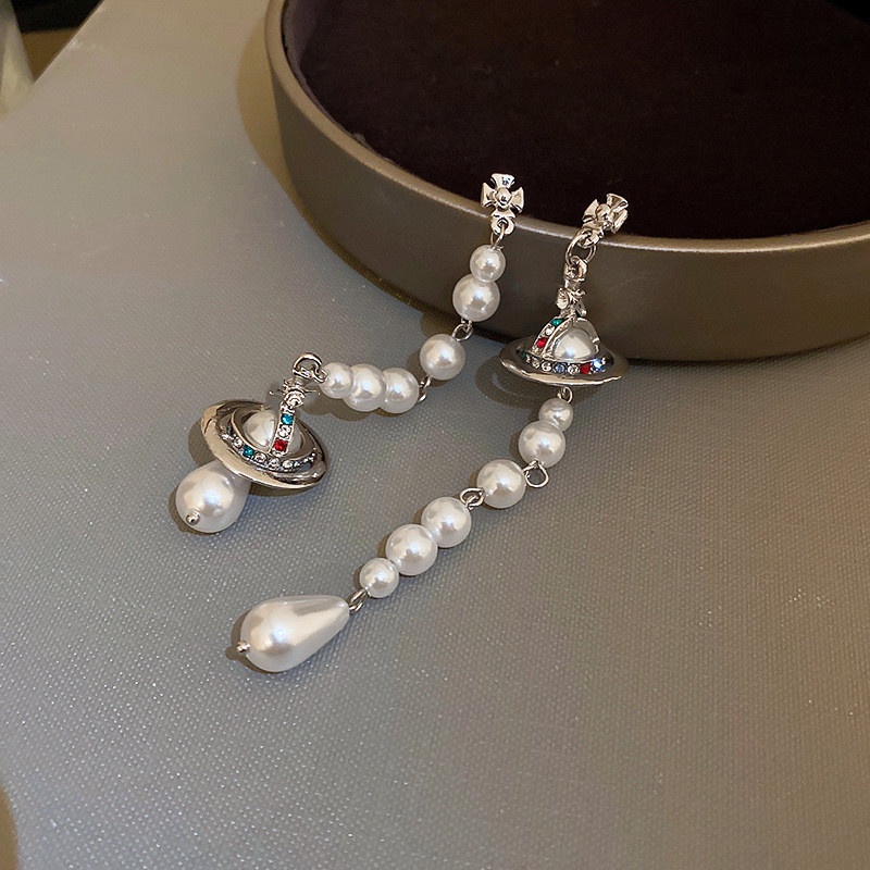 Bông Tai Tua Rua Dáng Dài Đính Đá Pha Lê &amp; Ngọc Trai Phong Cách Cổ Điển Thời Trang Sang Trọng Cho Nữ