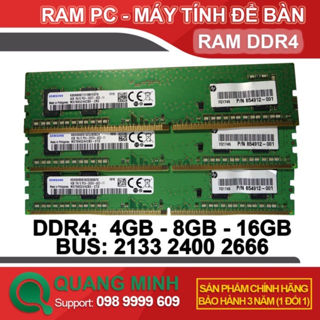 Ram PC DDR4 4GB, 8GB, 16GB Bus 2133/2400/2666 dùng cho máy tính để bàn ( Hàng zin theo máy 100% bảo hành 36 tháng)