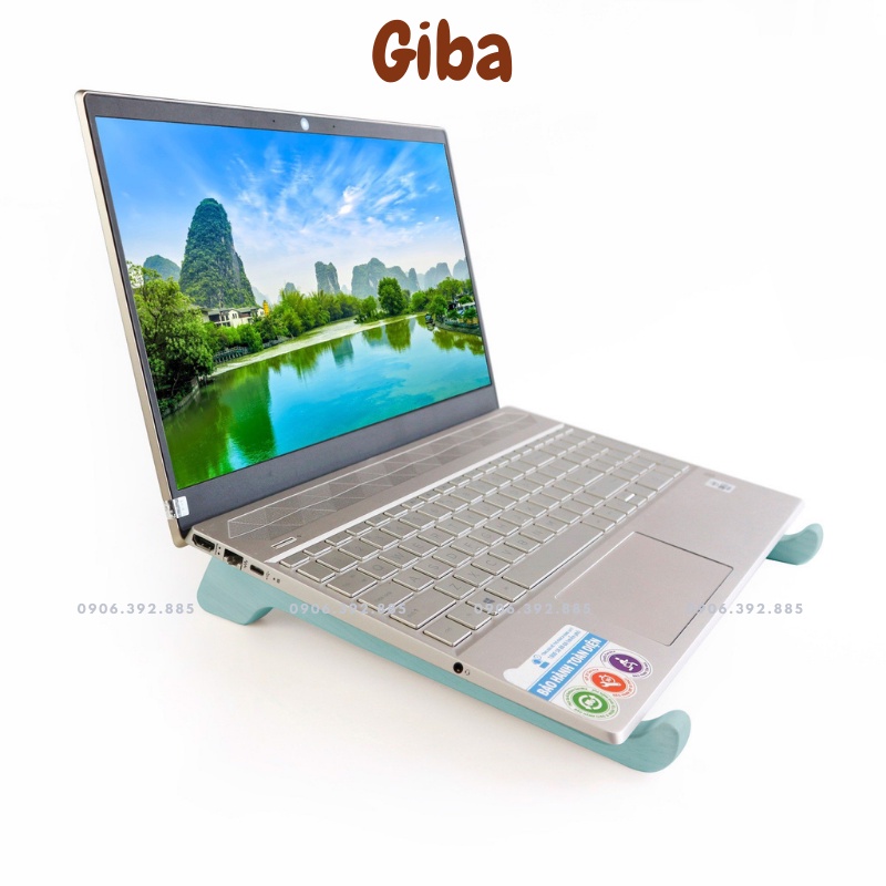 Giá đỡ đế gỗ để laptop máy tính nhiều màu sắc trẻ trung năng động - GIBA