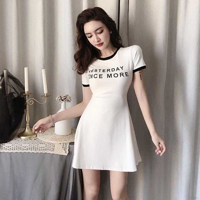 Đầm Thun Tay Ngắn In Chữ Trẻ Trung Thời Trang Cho Nữ