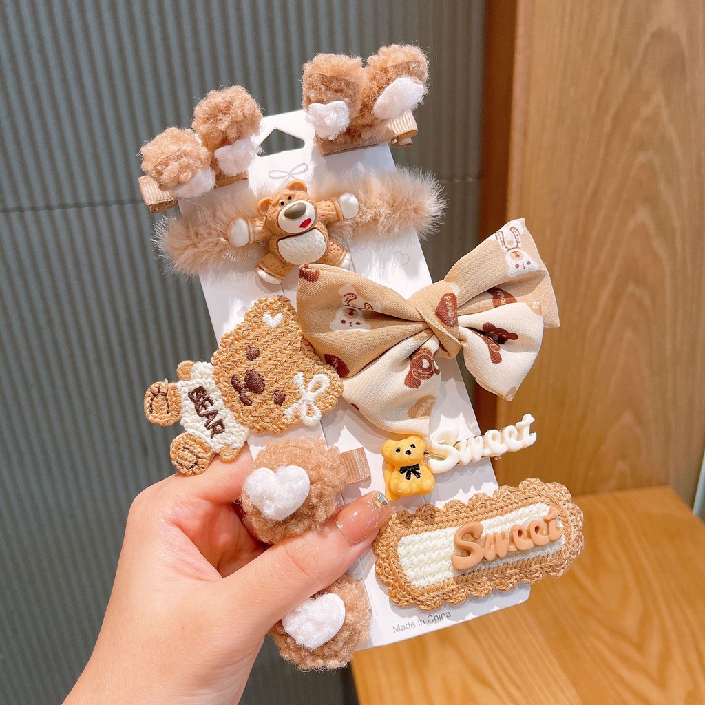 [Bộ 9] Kẹp Tóc Nhật Bản Dễ Thương Gấu Lông Phụ Kiện Thời Trang Cho Nữ AB004