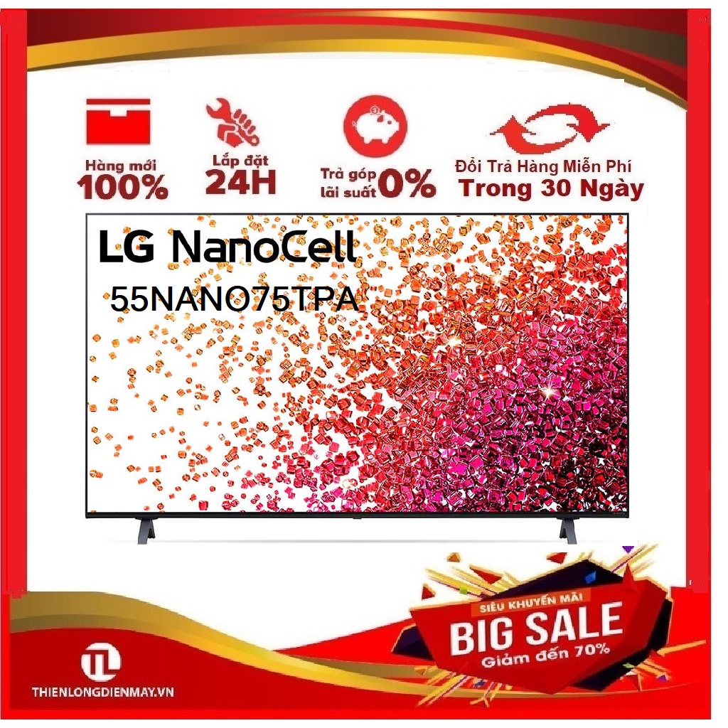 55NANO75TPA- MIỄN PHÍ CÔNG LẮP ĐẶT- Smart Tivi NanoCell LG 4K 55 inch 55NANO75TPA Mới 2021