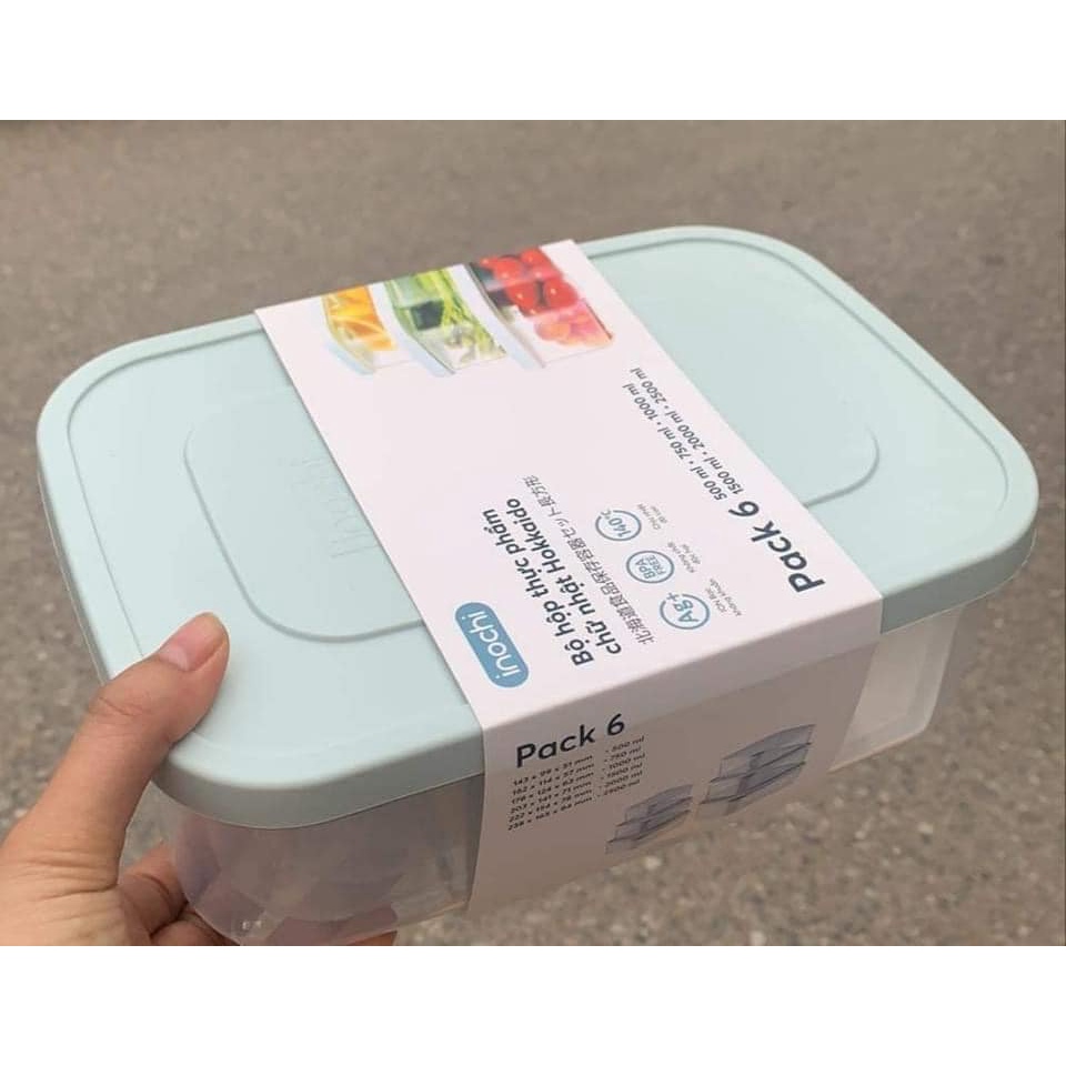 Bộ 6 hộp thực phẩm chữ nhật Hokkaido 500-750-1000-1500-2000-2500 inochi SX và TK theo phong cách tiêu chuẩn Nhật Bản