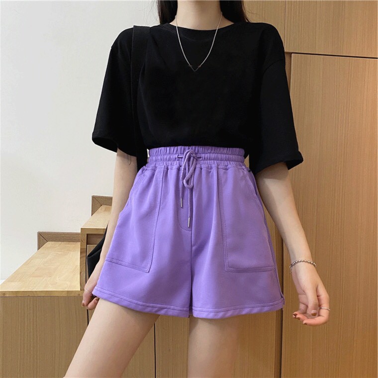 Quần Short Khóa Kéo Ống Rộng Nữ 🌸 Shorts đùi thun da cá trơn màu Đen | Trắng | Tím ulzzang hàn quốc SIÊU HOT 🌸 | BigBuy360 - bigbuy360.vn