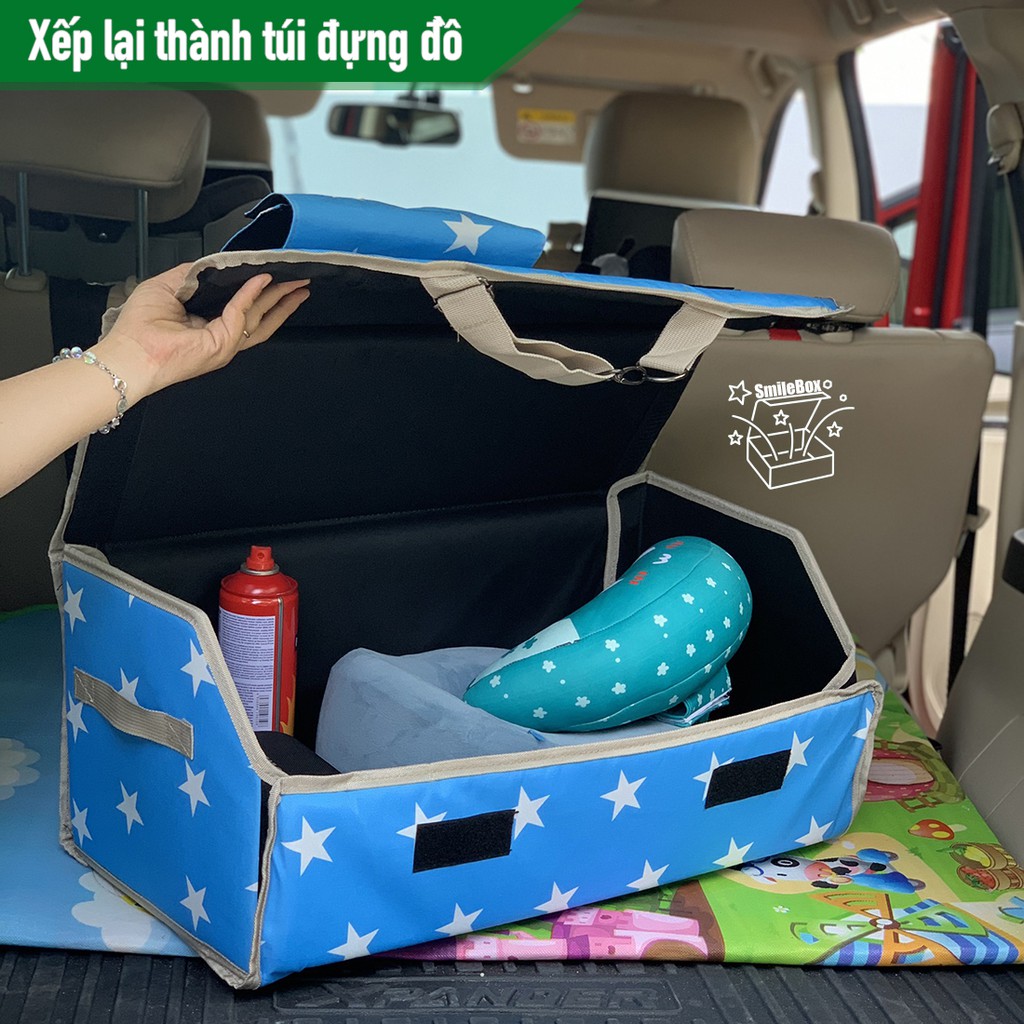 Đệm thảm SmileBox lót ghế ô tô xe hơi cho trẻ em gấp gọn, đệm ngồi kiêm túi treo vật dụng không cần bơm hơi cho bé