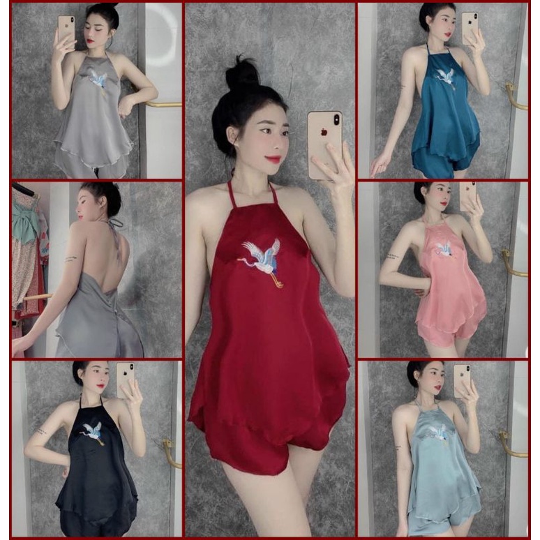 BỘ NGỦ YẾM THÊU HẠT SATIN MỀM MỊN ( FREESIZE DƯỚI 57KG)