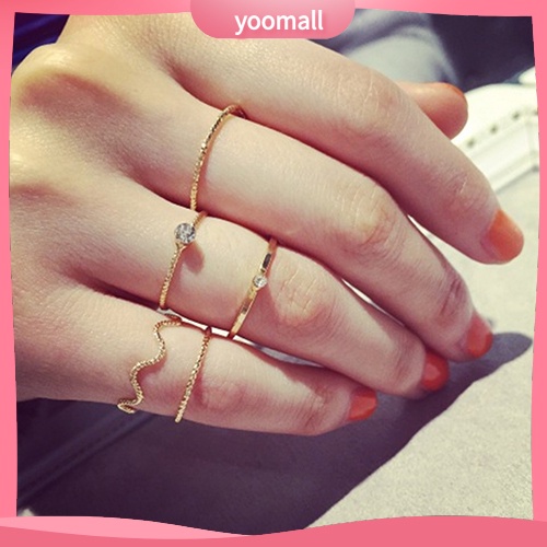 Bộ 5 Nhẫn Đeo Thiết Kế Gợn Sóng Thời Trang Cho Nữ