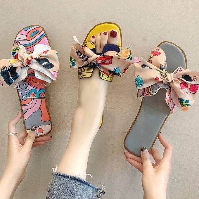 Dép Đế Bằng Đính Nơ Nhiều Màu Sắc ISS408 Thời Trang Mùa Hè Cho Nữ