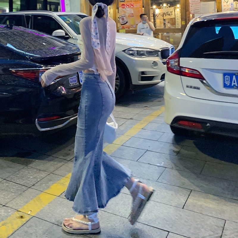 Chân váy demin bò đuôi cá kèm ảnh thật