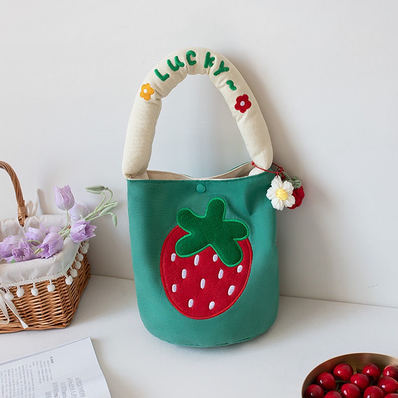 Túi Xách Bucket Vải Bạt Họa Tiết Hoa Thời Trang Nữ Mùa Hè