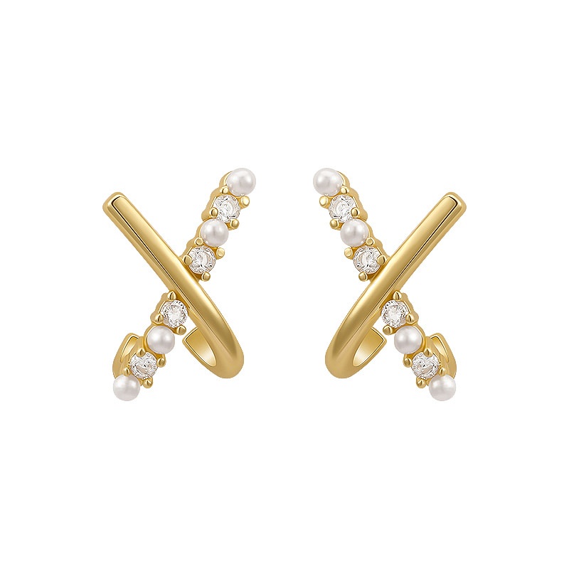 Đôi khuyên tai hình thánh giá đính ngọc trai giả kiểu dáng sang trọng cho nữ