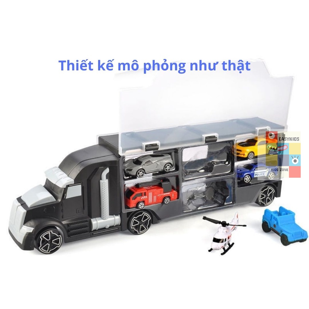 Đồ chơi xe container vận chuyển xe ô tô và trực thăng  EASYKIDS giúp bé phát triển tư duy