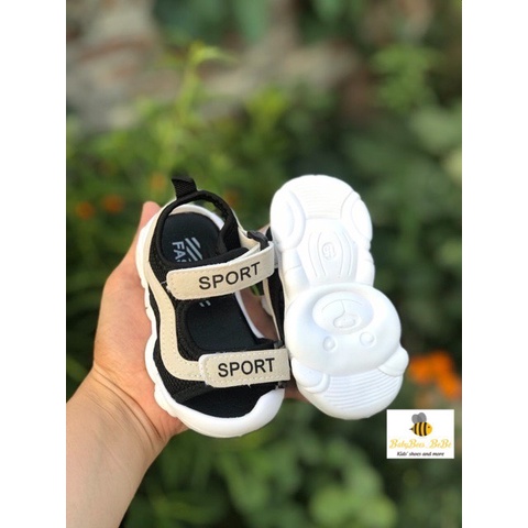 Sandal tập đi bé trai, bé gái-dép quai hậu chống vấp Sport đế in hình gấu siêu bền chống trơn trượt,1915 -đỏ, đen, trắng