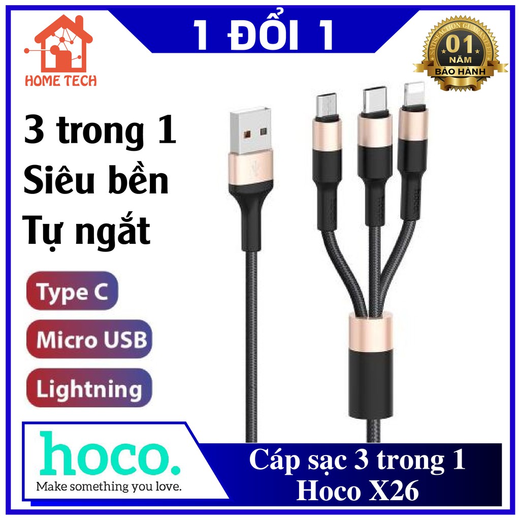 Cáp sạc dây dù đa năng HOCO X26 3 in 1 (Iphone/Android/Type-C)