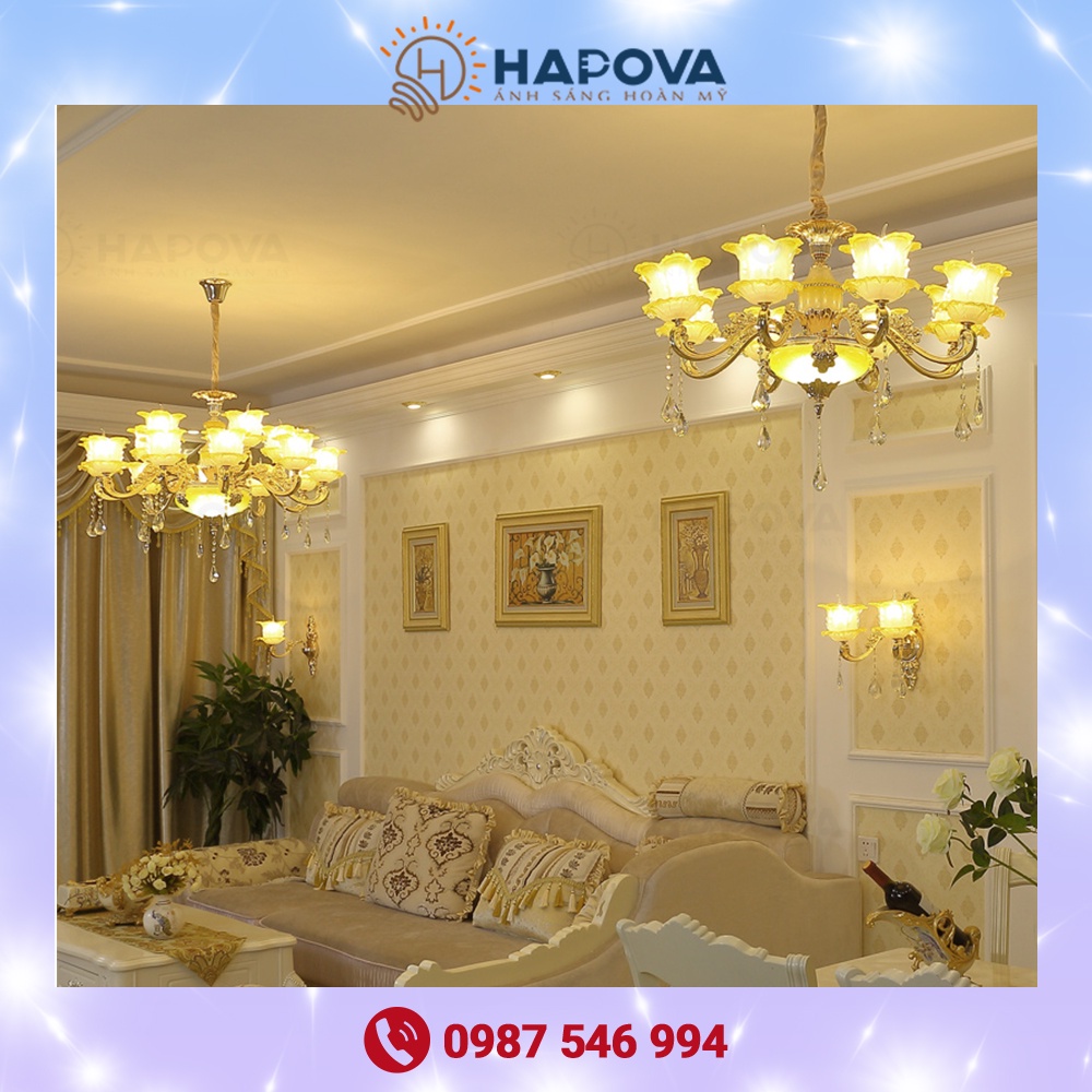 Đèn chùm phòng khách HAPOVA ASOMI 15 tay + Tặng kèm bóng led DCH 6067