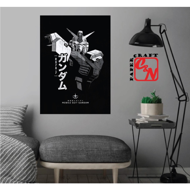 Poster nhựa siêu lớn|Poster Gundam trắng đen|Poster dán tường