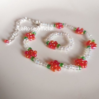 (Ảnh thật) Vòng tay và nhẫn  handmade nữ tính hoa đỏ