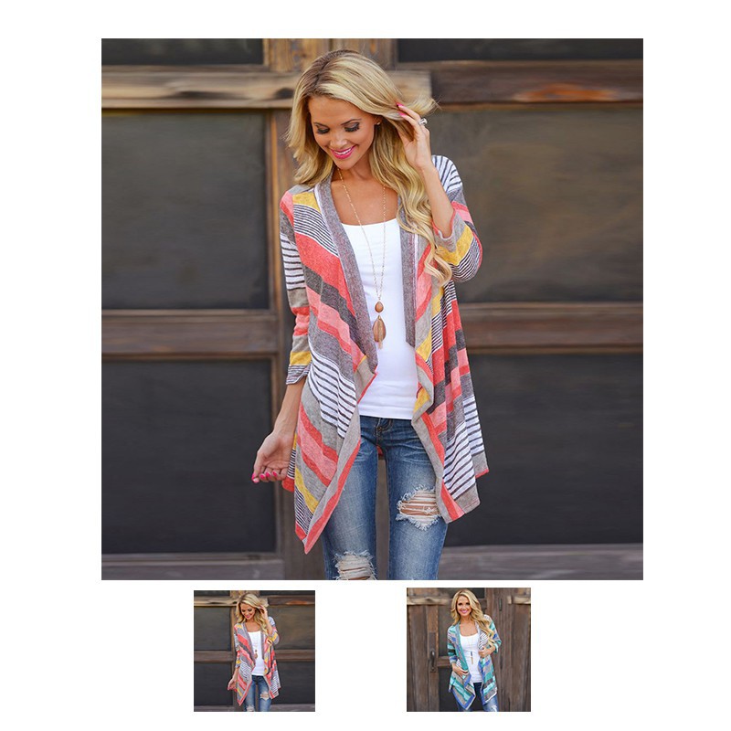 Áo khoác cardigan kẻ sọc vạt chéo