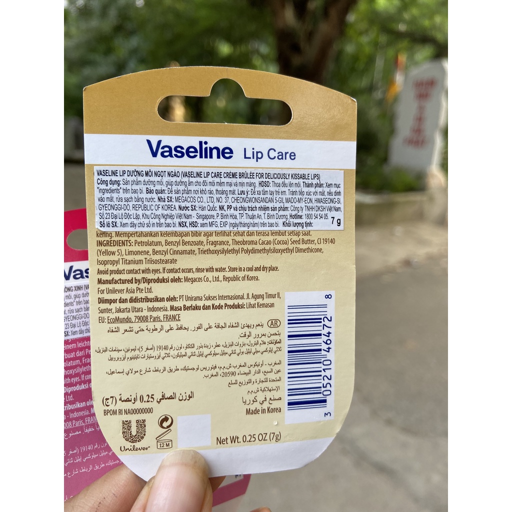 SÁP DƯỠNG MÔI NGỌT NGÀO VASELINE LIP CARE 7G