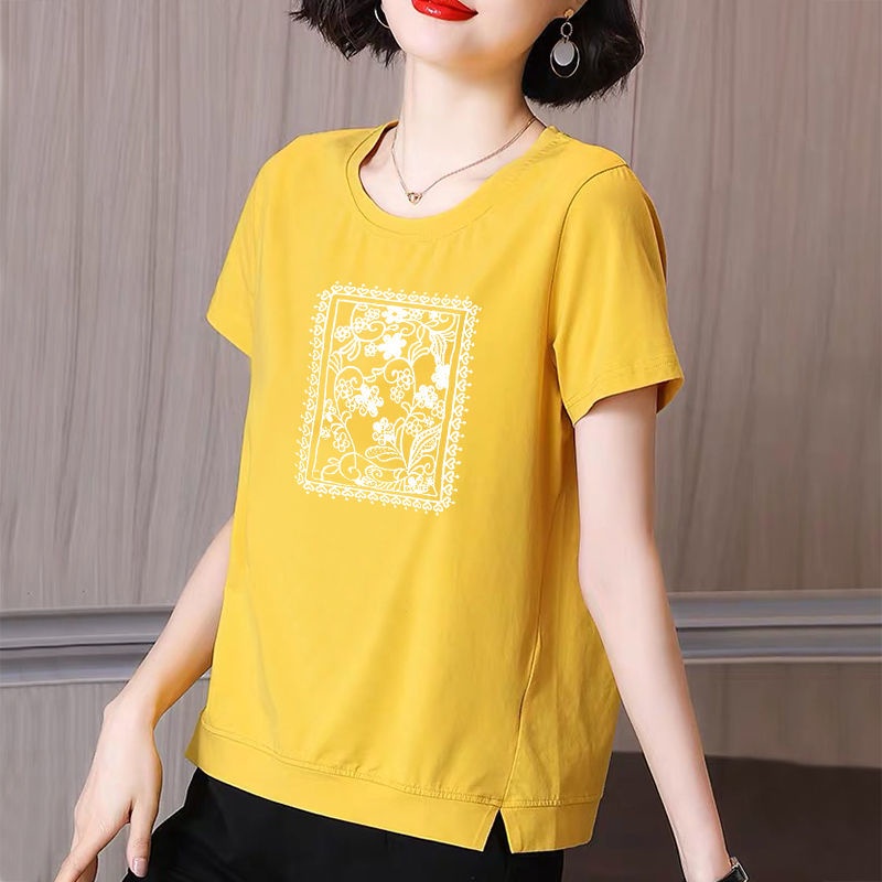 Áo thun cotton ngắn tay dáng rộng thời trang mùa hè cho phụ nữ trung niên