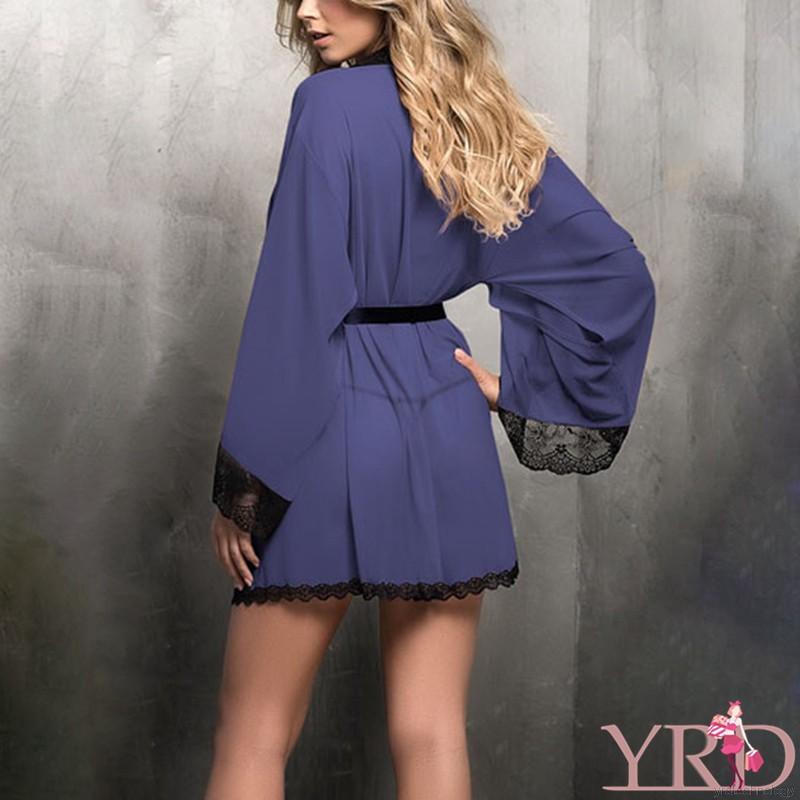 Áo choàng ngủ ren hoa màu trơn thiết kế quyến rũ cho phái nữ | BigBuy360 - bigbuy360.vn