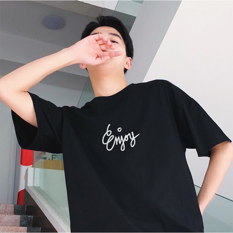 Áo thun unisex form rộng tay lỡ nam nữ chữ kiểu enjoy vải dày mịn