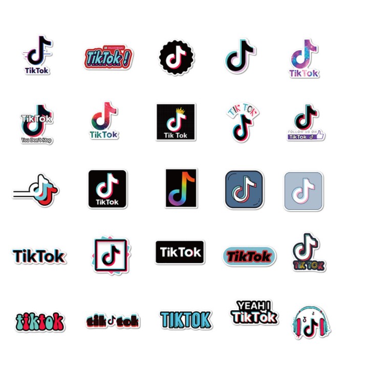 Combo sticker LOGO TIKTOK nhựa PVC không thấm nước, dán nón bảo hiểm, laptop, điện thoại, Vali, xe