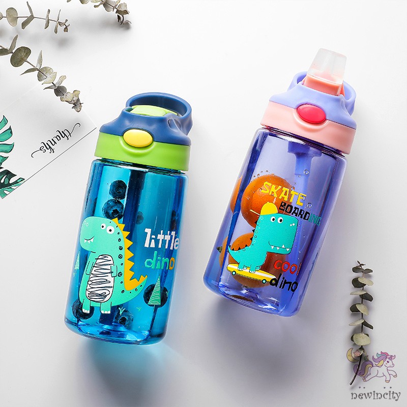 Chai nước in hình khủng long có ống hút cho bé