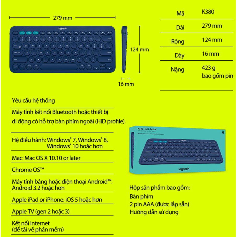 Bàn Phím Bluetooth Logitech K380 - Hàng Chính Hãng