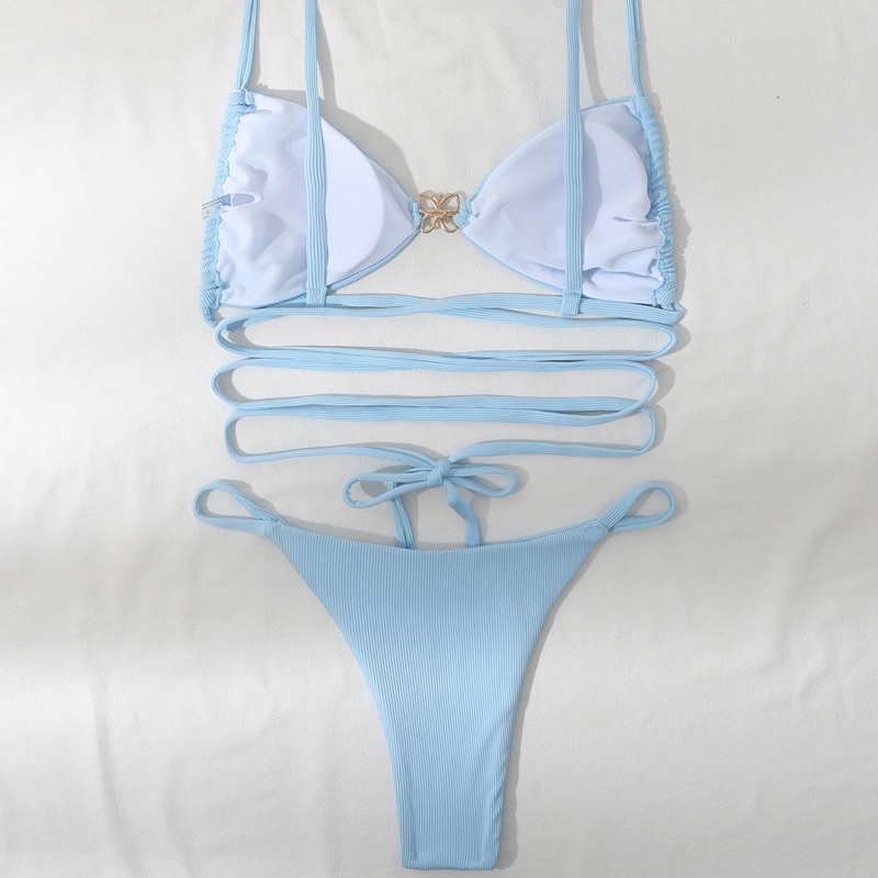 [BKN1535] &lt;ÂU&gt; SET BIKINI XANH BLUE KHUY NGỰC ĐAN DÂY EO VẢI TĂM
