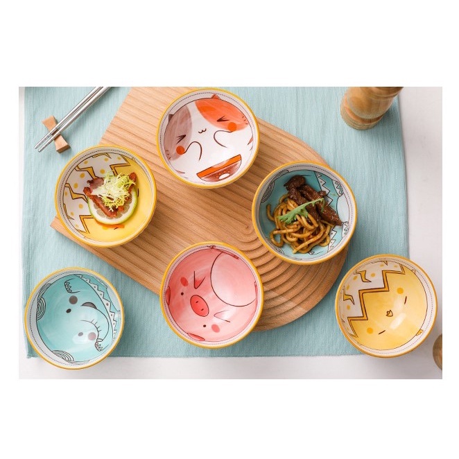 Chén sứ ăn dặm cho bé, bát sứ ăn cơm họa tiết con vật dễ thương cao cấp BÌN STORE
