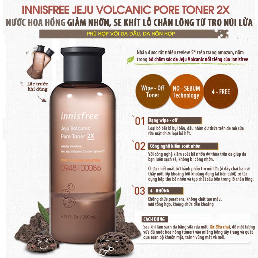 {Thanh Lý} Nước Hoa Hồng Tro Núi Lửa Innisfree Jeju Volcanic Pore Toner 2X 50ml