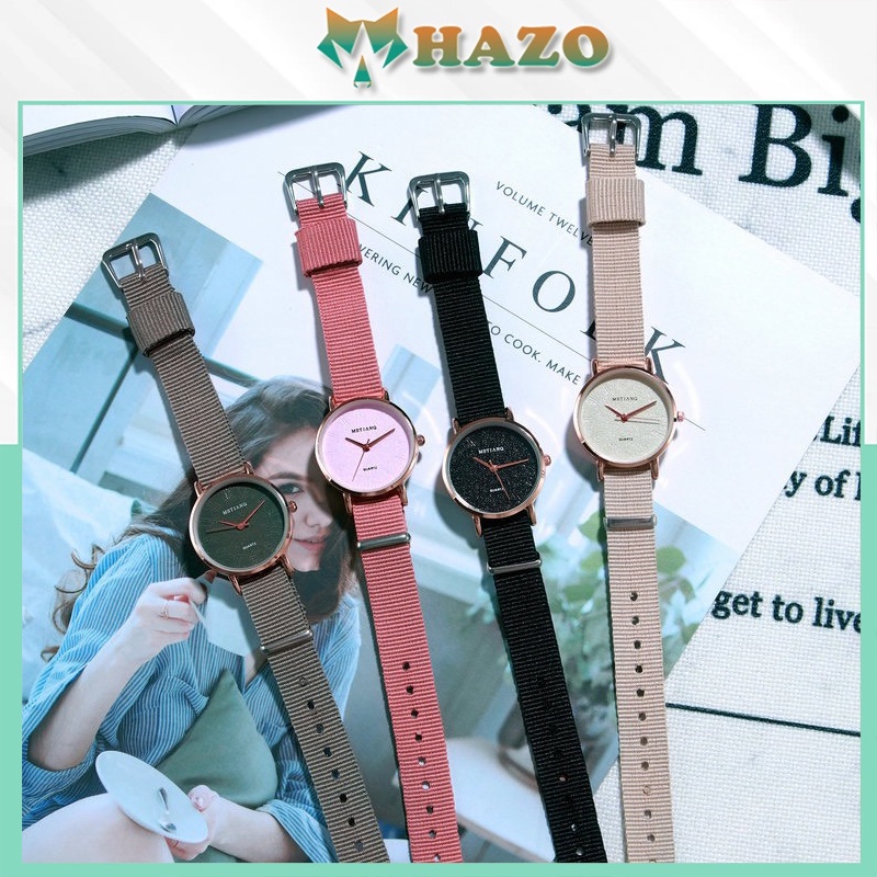 Đồng Hồ Nữ Dây Vải Mstianq Mặt Tròn Thời Trang Phong Cách Ulzzang - Hazo