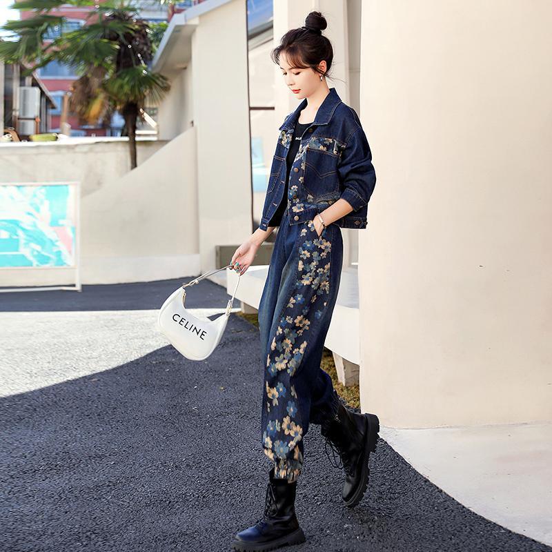 Set Áo Khoác Denim + Quần Yếm Ngắn Phong Cách Hong Kong Cổ Điển Thời Trang Mùa Thu Mới 2022 Dành Cho Nữ