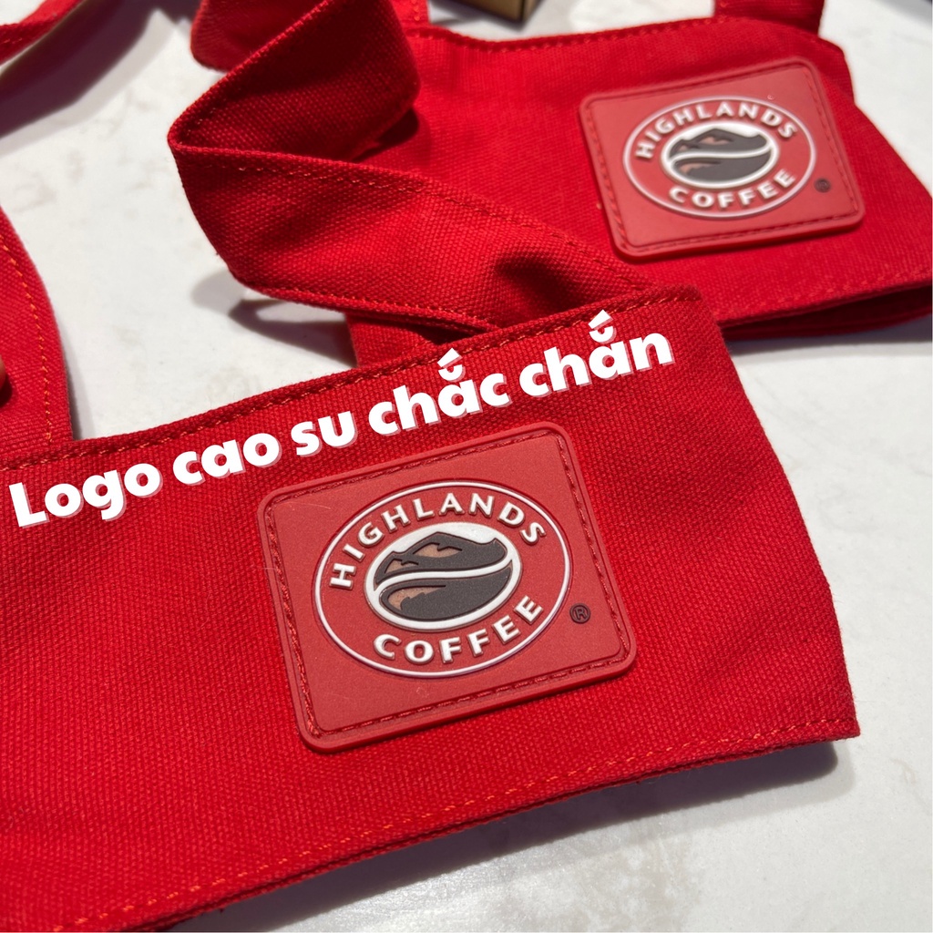 Quai Xách Ly Bình Giữ Nhiệt Vải Canvas Logo cao su Highlands Bảo vệ môi trường