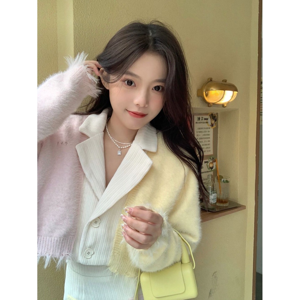 ✔Bộ Áo Sweater Giả Lông Chồn + Chân Váy Dệt Kim Màu Sắc Ngọt Ngào Phong Cách Phương Tây Cho Nữ
