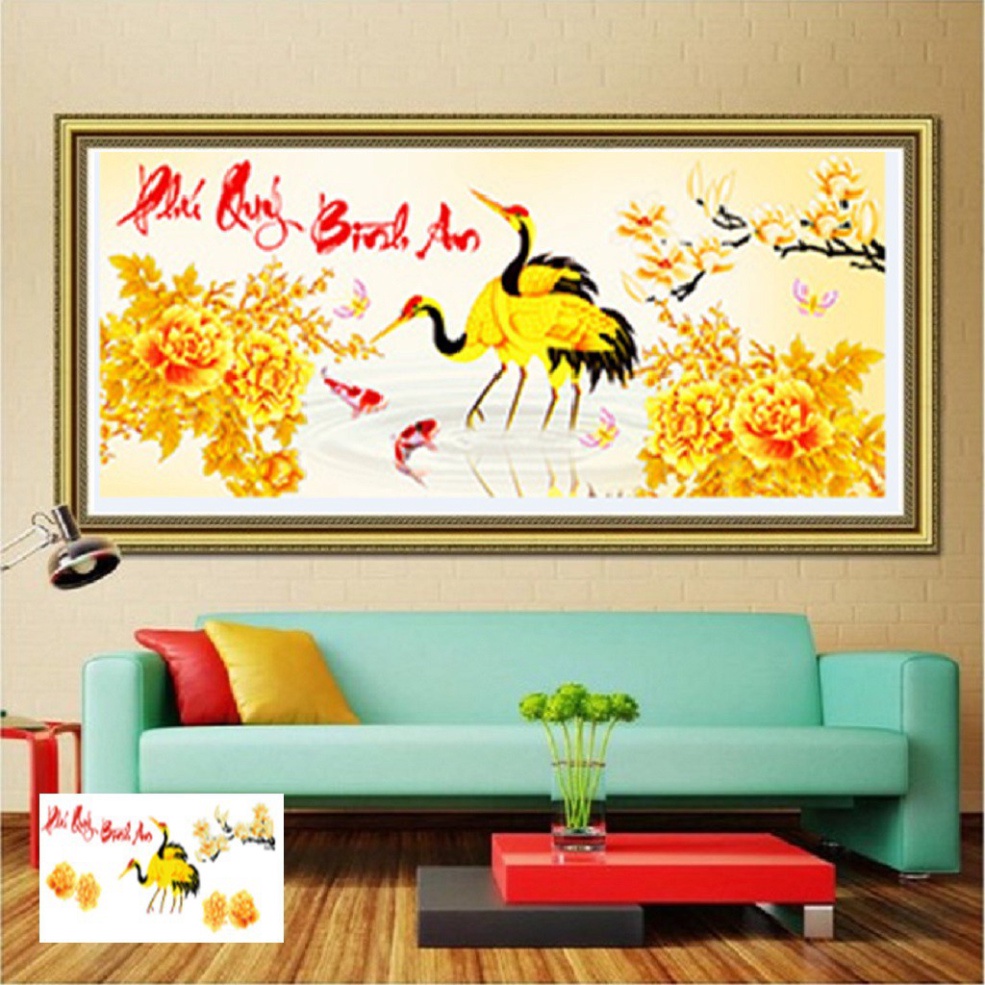 Tranh gắn đá phú quý bình an KT:100x48cm. Tranh đính đá chưa gắn.